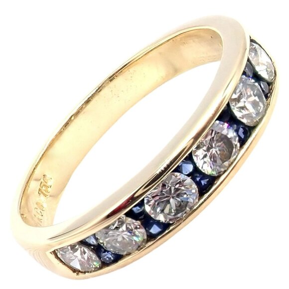 Authentic! Tiffany & Co 18k Yellow Gold 1.20ctw Diamond Sapphire Band Ring sz 5 - Picture 12 of 12